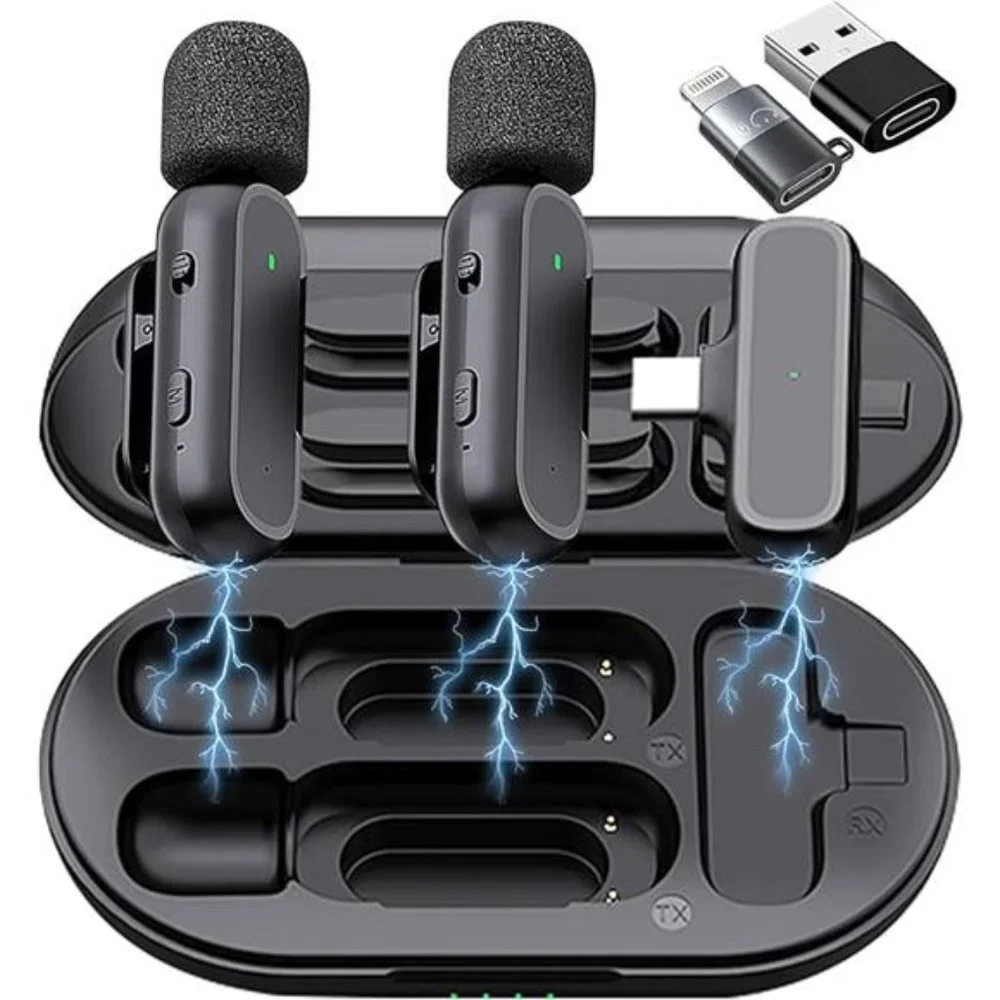 2 Pack Professional Wireless Lavalier Microphone with Adapter, Clip on Lapel Mic